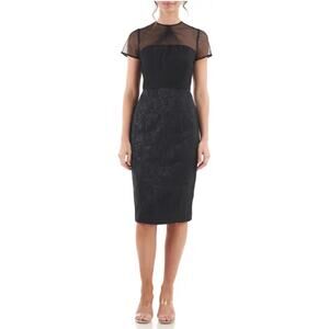 JS Collections Embroidered Lace Midi Sheath Cocktail Dress Black Size 14